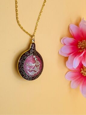 Vintage double sided Cloisonné pendant necklace